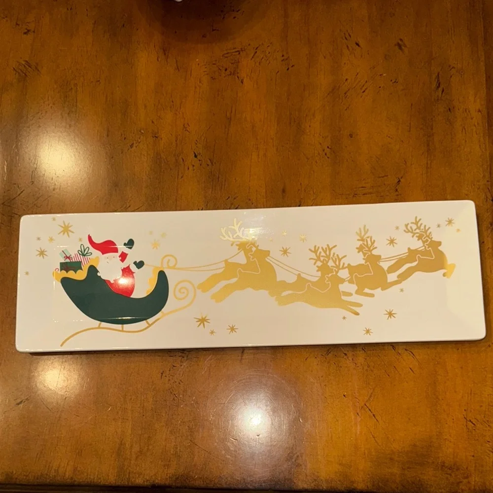 NWOT Coton Colors Festive Santa Sleigh Holiday Platter